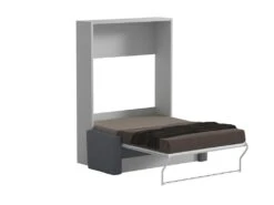 Lit Escamotable Canapé 140 X 200 Cm - Ouverture Verticale Manuelle - Blanc Et Gris - VACIALA II -Meubles Soldes Boutique lit 18854935