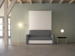 Lit Escamotable Canapé 140 X 200 Cm - Ouverture Verticale Manuelle - Blanc Et Gris - VACIALA II -Meubles Soldes Boutique lit 18854937