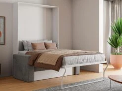 Lit Escamotable Canapé 140 X 200 Cm - Ouverture Verticale Manuelle - Blanc Et Gris - VACIALA II -Meubles Soldes Boutique lit 20891247