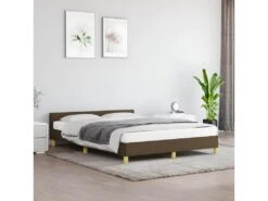 Cadre De Lit Avec Tête De Lit Marron Foncé 140x190 Cm Tissu