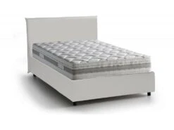 Lit Double Dancor, Lit Conteneur Avec Revêtement En Cuir écologique, 100% Made In Italy, Ouverture Frontale, Avec Matelas Cm 160x200 Inclus, Blanc