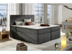 Ensemble Boxspring Complet Tête De Lit + Sommiers + Matelas + Surmatelas BORIS De VENESETTI - Tissu Luxe Gris Foncé - 140x200 Cm -Meubles Soldes Boutique lit 8843423