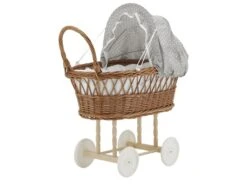 Berceau De Poupée En Osier Buff Tissu Gris
