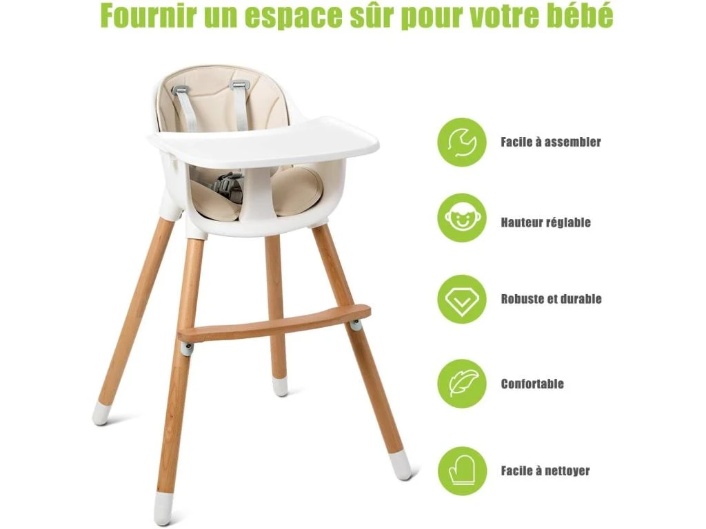 Chaise Haute Bébé Convertible2 En 1 Forme-astable Hauteurréglable Avec Coussin Amovible 5 Chaise Haute Bébé Convertible2 En 1 Forme-astable Hauteurréglable Avec Coussin Amovible – Image 3
