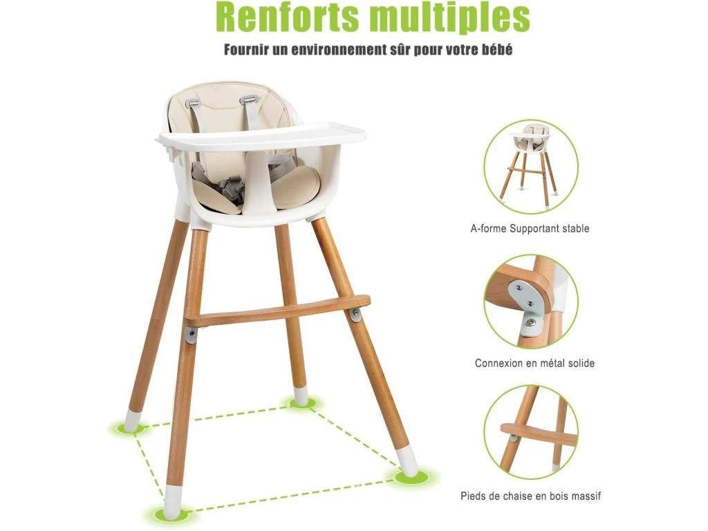 Chaise Haute Bébé Convertible2 En 1 Forme-astable Hauteurréglable Avec Coussin Amovible 6 Chaise Haute Bébé Convertible2 En 1 Forme-astable Hauteurréglable Avec Coussin Amovible – Image 4