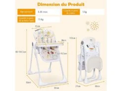 Chaise Haute Bébé Pliable Avec Hauteur Réglable,ouble Plateau Amovible Pour Tout-petits De 6-36 Mois-beige -Meubles Soldes Boutique meuble bebe 20906015