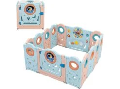 Parc Bébé 14 Panneaux Pliables Avec 2 Portes Jouets Educatifs Verrou Boutons Sonores En Plastique