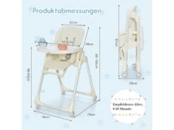 Chaise Haute Pliante Bébé Avec Hauteur Réglable，Charge 15kg-6-36 Mois Beige -Meubles Soldes Boutique meuble bebe 22021031