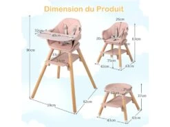 6 En 1 Chaise Haute Bébé Convertible Avec Plateau Amovible, , 6-36 Mois Rose -Meubles Soldes Boutique meuble bebe 22021055