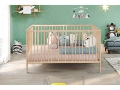 Lit Bébé A Barreaux - Couchage 70 X 140 Cm - Hetre Massif Teinté Naturel - 3 Hauteurs Réglables - L 144 X H 84 X P 78 Cm -Meubles Soldes Boutique meuble bebe 22261517