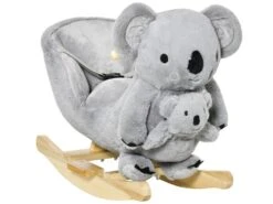 Jouet à Bascule Koala Avec Marionnette - Effet Sonore Rugissement - Fauteuil Intégré, Ceinture De Sécurité - Bois Peuplier Peluche Courte Polyester Gris
