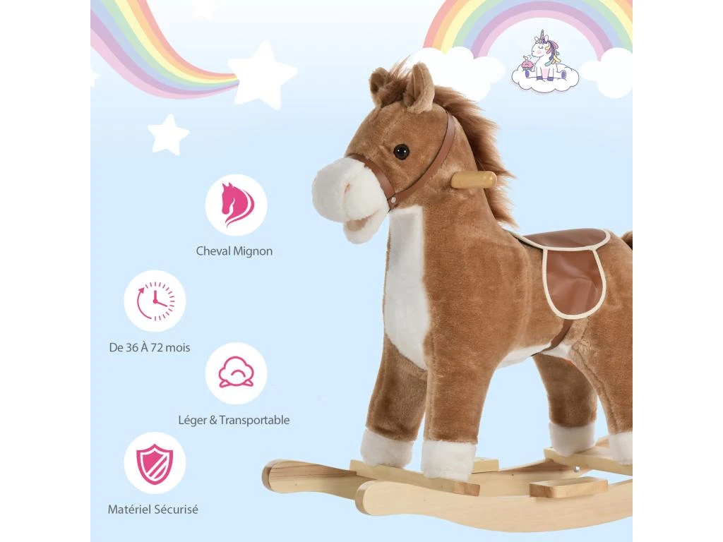 Cheval à Bascule Selle Grand Confort Peluche Courte Douce Bois Peuplier Brun Dim. 65L X 32,5l X 61H Cm 6 Cheval à Bascule Selle Grand Confort Peluche Courte Douce Bois Peuplier Brun Dim. 65L X 32,5l X 61H Cm – Image 4