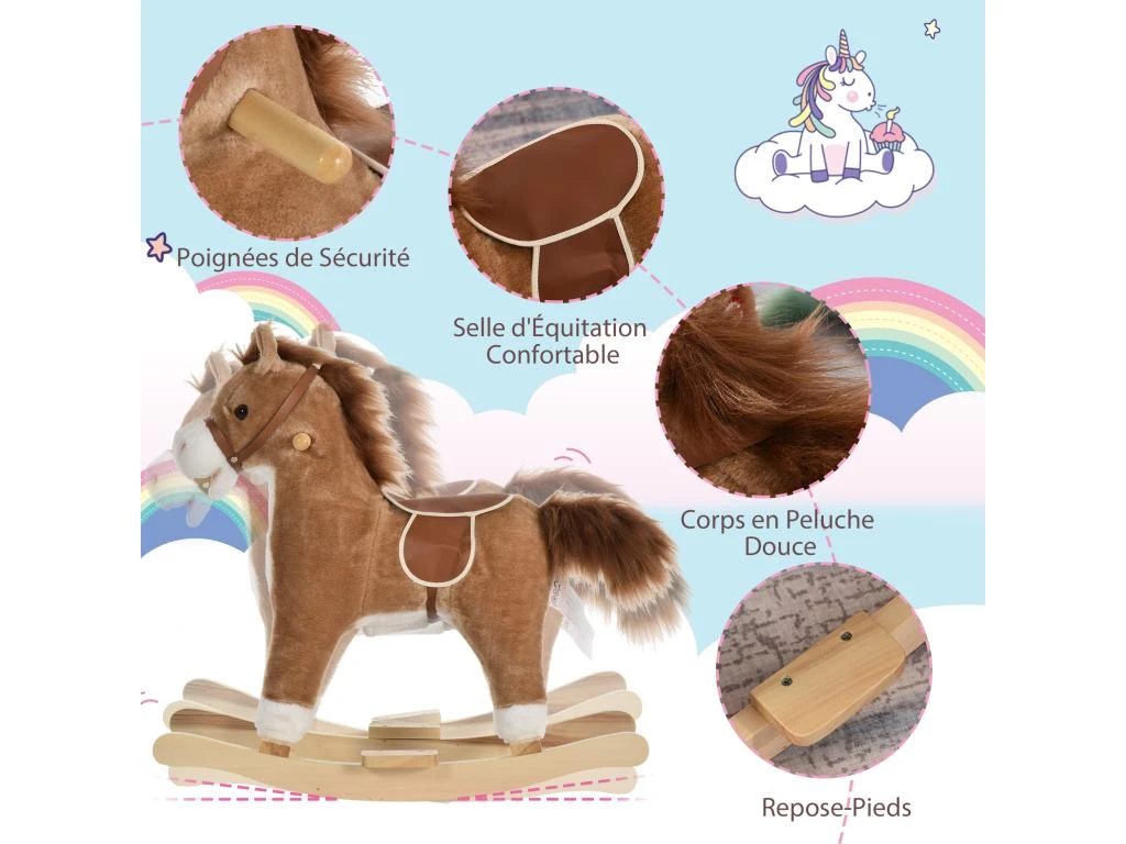 Cheval à Bascule Selle Grand Confort Peluche Courte Douce Bois Peuplier Brun Dim. 65L X 32,5l X 61H Cm 7 Cheval à Bascule Selle Grand Confort Peluche Courte Douce Bois Peuplier Brun Dim. 65L X 32,5l X 61H Cm – Image 5