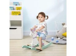 Cheval à Bascule Licorne En Bois - Jeu à Bascule Bois - Poignées Repose-pied Butées - MDF Blanc Vert Rose -Meubles Soldes Boutique meuble bebe 8850389