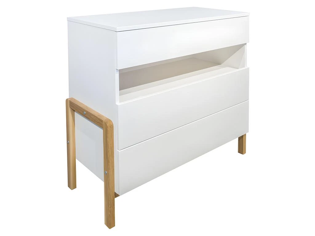 Commode 3 Tiroirs 1 Niche Victor - Blanc Et Chêne 3 Commode 3 Tiroirs 1 Niche Victor - Blanc Et Chêne