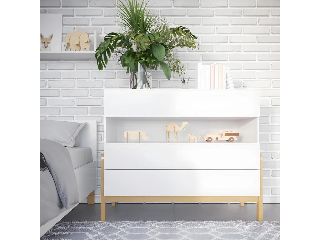 Commode 3 Tiroirs 1 Niche Victor - Blanc Et Chêne 4 Commode 3 Tiroirs 1 Niche Victor - Blanc Et Chêne – Image 2