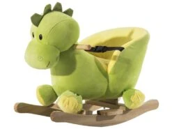 Jouet à Bascule Dinosaure Ceinture De Sécurité Effet Sonore 32 Chansons Bois Peluche Verte