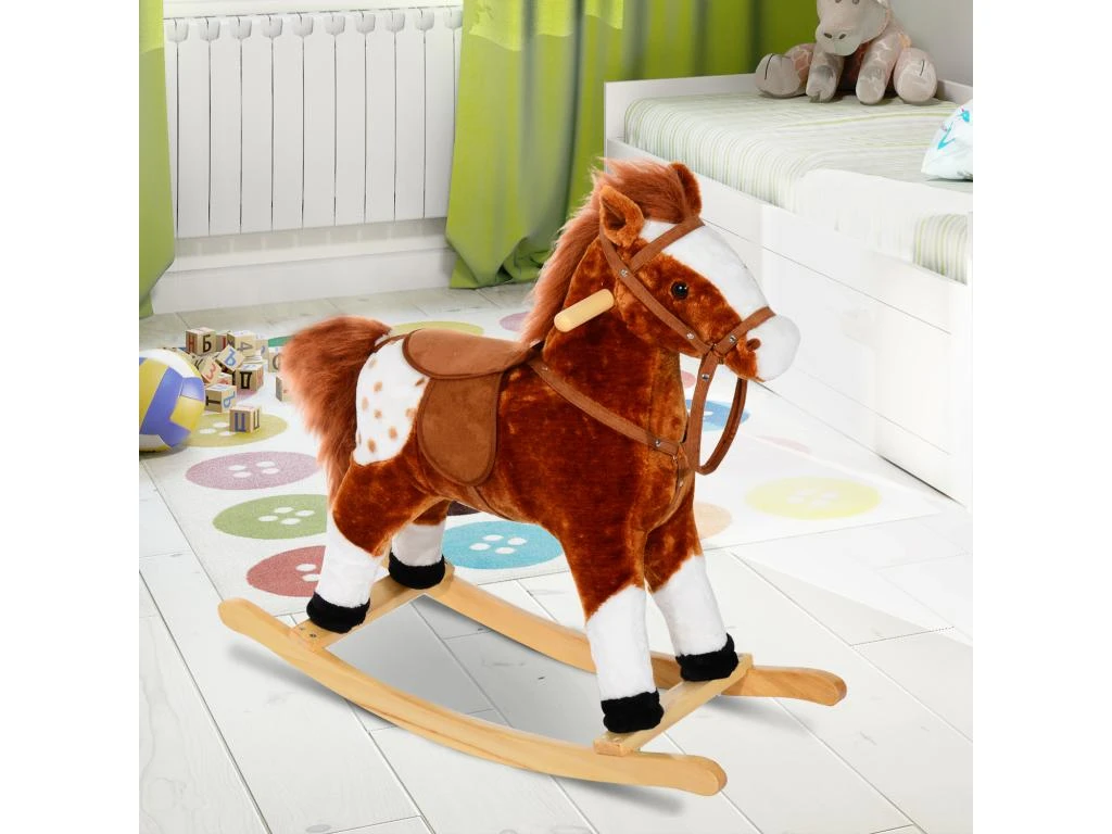 Cheval à Bascule Cheval De Cowboy Effet Sonore Selle Rênes Marron Blanc 3 Cheval à Bascule Cheval De Cowboy Effet Sonore Selle Rênes Marron Blanc