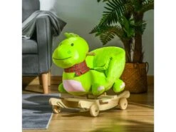 Cheval à Bascule Jouet à Bascule Dinosaure Et Porteur Sur Roulettes 2 En 1 Fonction Musicale 32 Pistes Ceinture Sécurité Vert