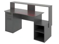 Bureau Gaming Table De Jeu Coloris graphite Avec LED - Longueur 153,5 x Profondeur 62-68.5 x Hauteur 84.2-97 cm