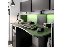 Bureau Gaming Table De Jeu Coloris graphite Avec LED - Longueur 153,5 x Profondeur 62-68.5 x Hauteur 84.2-97 cm -Meubles Soldes Boutique meuble bureau 10041597