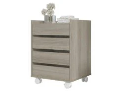 Caisson Roulant 4 Tiroirs Chêne