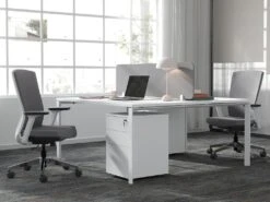 Bureau Bench 2 Personnes - Blanc - L140 Cm - Avec Séparateur - DOWNTOWN