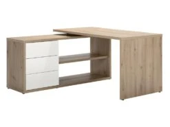 Bureau D'angle 139 Cm Finition Chêne Et Blanc Laqué 3 Tiroirs - ETHEL