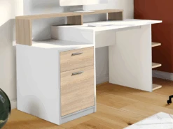 Bureau Avec Rangements ZACHARIE - Blanc Et Chêne 15 Bureau Avec Rangements ZACHARIE - Blanc Et Chêne -Meubles Soldes Boutique meuble bureau 12497099