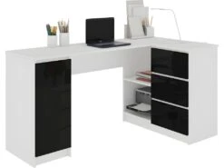 BALAUR | Bureau Informatique D'angle Moderne 155x85x77cm | 3 Tiroirs Gloss | Table Ordinateur Multi-rangements