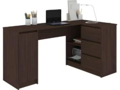 BALAUR | Bureau Informatique D'angle Contemporain 155x85x77cm | 3 Tiroirs + Niches | Table Ordinateur Multi-rangements