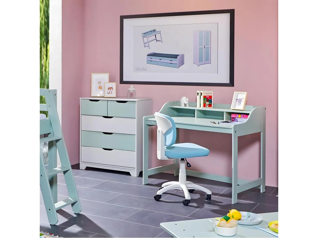 GLASCA - Bureau En Pin Vert D'Eau Avec Compartiments 4 GLASCA - Bureau En Pin Vert D'Eau Avec Compartiments – Image 2