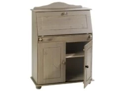 Bureau Secrétaire DAVID Avec Abattant Rangement Plusieurs étagères 2 Portes Et Plan De Travail Rabattable En Pin Massif Lasuré Taupe -Meubles Soldes Boutique meuble bureau 12851427