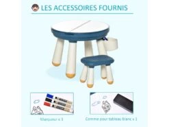 HOMCOM Ensemble Table De Construction Multi-activités Pour Enfant Avec Tabouret Ø 63 X 49H Cm Bleu Et Blanc -Meubles Soldes Boutique meuble bureau 13885461