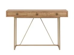 Bureau Console Avec 3 Tiroirs - MDF Et Métal - Naturel Et Doré - DEYAM -Meubles Soldes Boutique meuble bureau 14023427