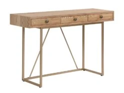 Bureau Console Avec 3 Tiroirs - MDF Et Métal - Naturel Et Doré - DEYAM -Meubles Soldes Boutique meuble bureau 14023429
