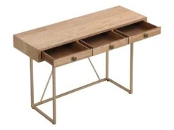 Bureau Console Avec 3 Tiroirs - MDF Et Métal - Naturel Et Doré - DEYAM -Meubles Soldes Boutique meuble bureau 14023431
