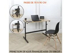 Bureau Réglable "Austin" 100cm Naturel & Noir -Meubles Soldes Boutique meuble bureau 14183889