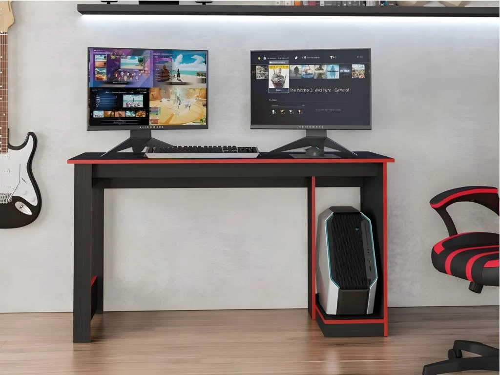 Bureau Gamer Noir Et Rouge 136 Cm 4 Bureau Gamer Noir Et Rouge 136 Cm â Image 2