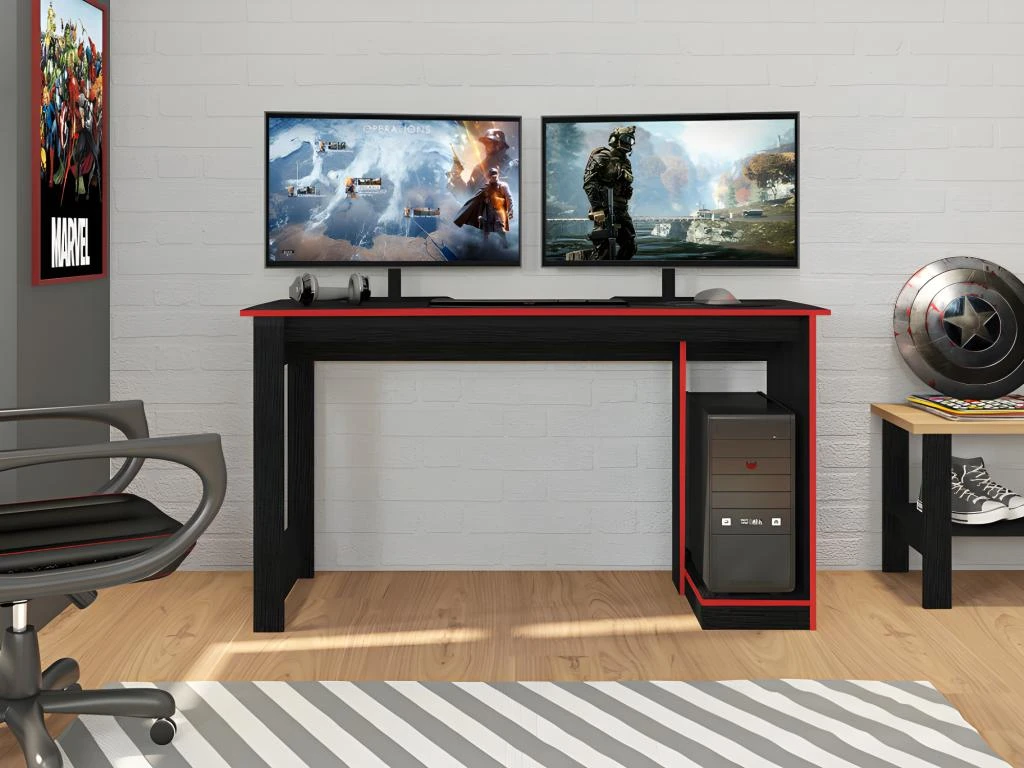 Bureau Gamer Noir Et Rouge 136 Cm 5 Bureau Gamer Noir Et Rouge 136 Cm â Image 3