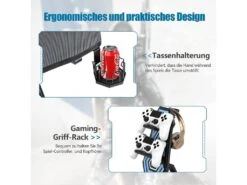 Bureau Gamer,table De Gaming Avec Led, Support Pour Manette, Porte-gobelet, En Forme -Meubles Soldes Boutique meuble bureau 19408275