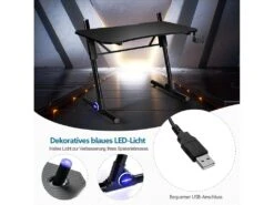Bureau Gamer,table De Gaming Avec Led, Support Pour Manette, Porte-gobelet, En Forme -Meubles Soldes Boutique meuble bureau 19408277