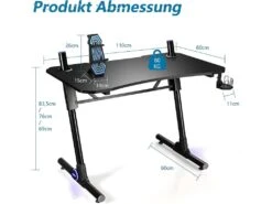 Bureau Gamer,table De Gaming Avec Led, Support Pour Manette, Porte-gobelet, En Forme -Meubles Soldes Boutique meuble bureau 19408279