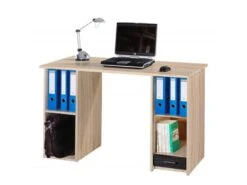 Bureau Chêne Et Noir 2 Caissons 130 Cm 4 Niches -Meubles Soldes Boutique meuble bureau 19908993