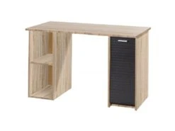 Bureau Chêne Et Noir 2 Caissons 130 Cm 4 Niches -Meubles Soldes Boutique meuble bureau 19908997