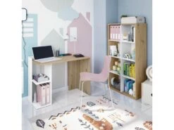 Bureau 2 Niches Réversibles Blanc/Chêne - AIKI - L 100 X L 52 X H 78 Cm