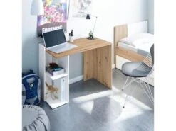 Bureau 2 Niches Réversibles Blanc/Chêne - AIKI - L 100 X L 52 X H 78 Cm -Meubles Soldes Boutique meuble bureau 20003247
