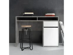 Plus Bureau Avec 1 Porte, 1 Tiroir Et 2 Tablettes De Rangement, Finition Béton/blanc Brillant. -Meubles Soldes Boutique meuble bureau 22084855