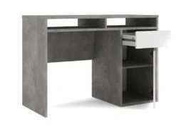Plus Bureau Avec 1 Porte, 1 Tiroir Et 2 Tablettes De Rangement, Finition Béton/blanc Brillant. -Meubles Soldes Boutique meuble bureau 22084863