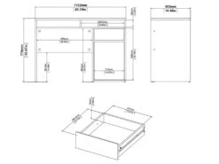 Plus Bureau Avec 1 Porte, 1 Tiroir Et 2 Tablettes De Rangement, Finition Béton/blanc Brillant. -Meubles Soldes Boutique meuble bureau 22084865